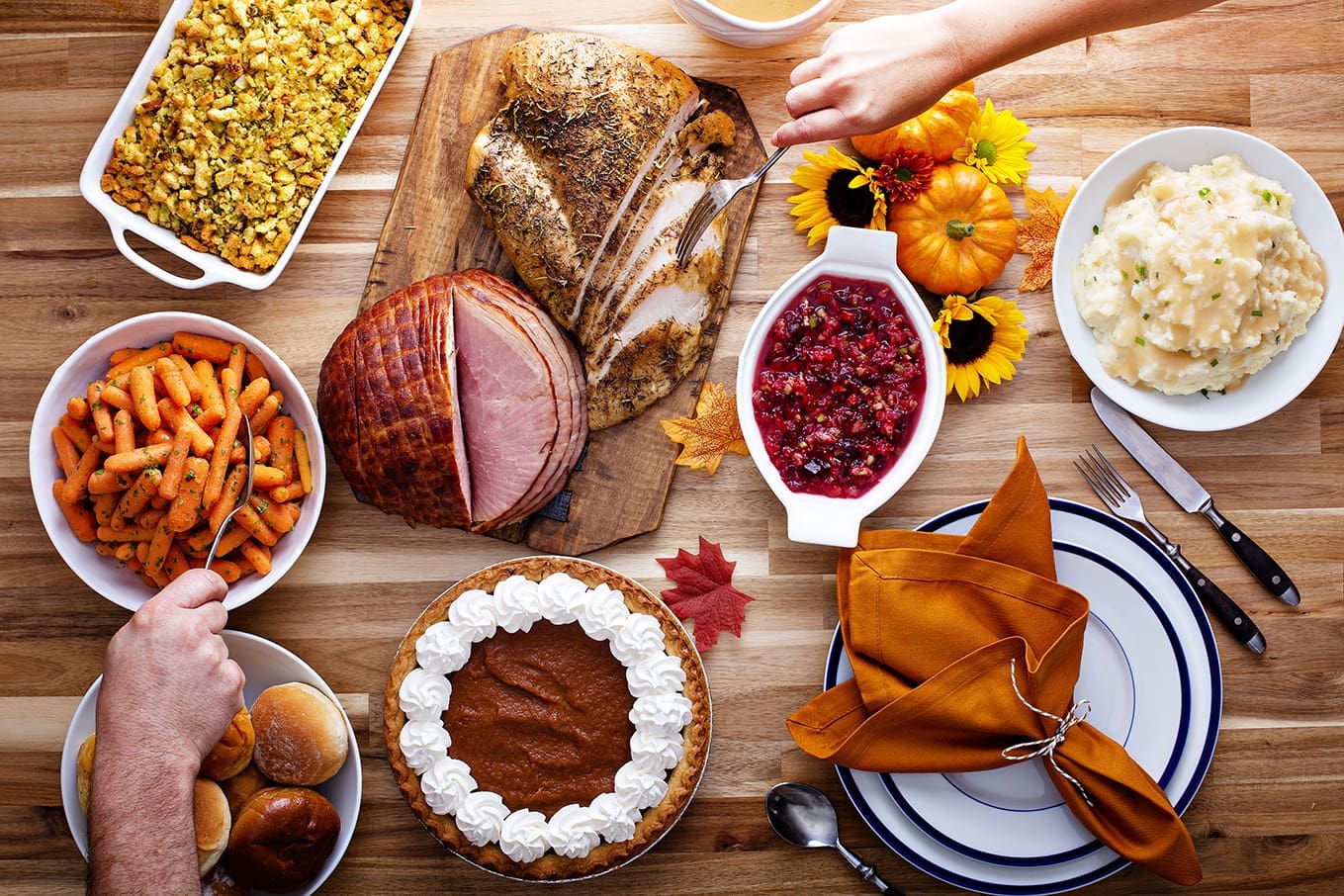 Thanksgiving Meal on a table.